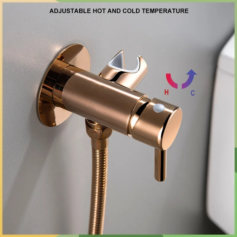 Afralia™ Brass Bidet Spray: Gold/Black, Hot/Cold Mixer Valve, Bathroom Shattaf Sprayer