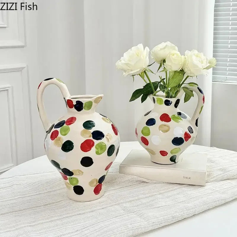 Afralia™ Colorful Dot Ceramic Vase for Desk Decoration and Floral Arrangement