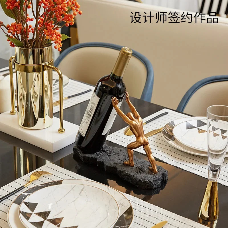 Afralia™ Hercules Figurines Wine Rack: Modern Resin Desktop Organizer & Book Stand