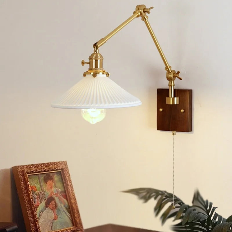 Afralia™ Rotatable Wood LED Wall Sconce with Pull Chain Switch.