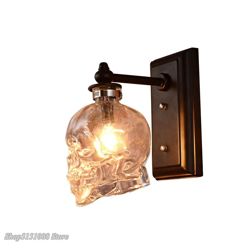 Afralia™ Vintage Skull Bones Glass Wall Lamp for Industrial Home Decor