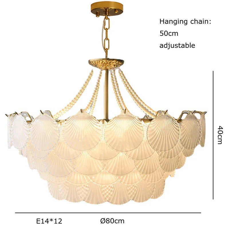 Afralia™ Shell Glass Gold Lustre LED Chandelier - Luxury Hanging Lamp