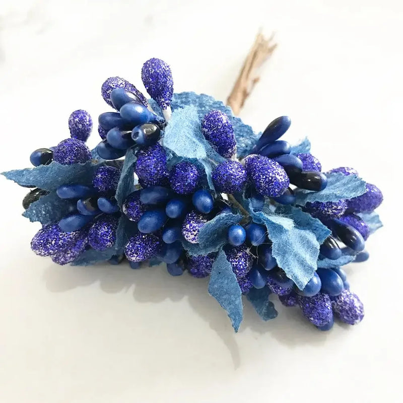 Afralia™ Royal Blue Flower Cherry Stamen Berries Bundle for DIY Christmas Wedding Decor