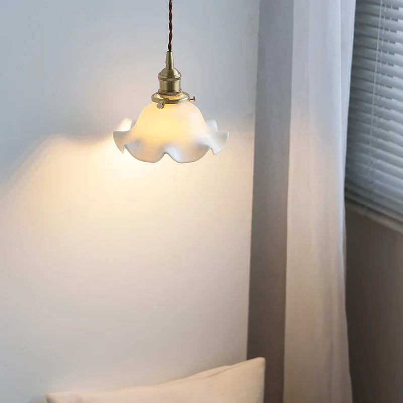 Afralia™ Flower Ceramic LED Pendant Lamp with Copper Socket & Adjustable Wire