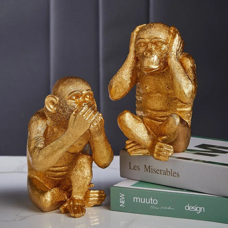 Afralia™ Golden Monkey Sculpture: Artisanal Baboon Decorative Figurine for Home Decor