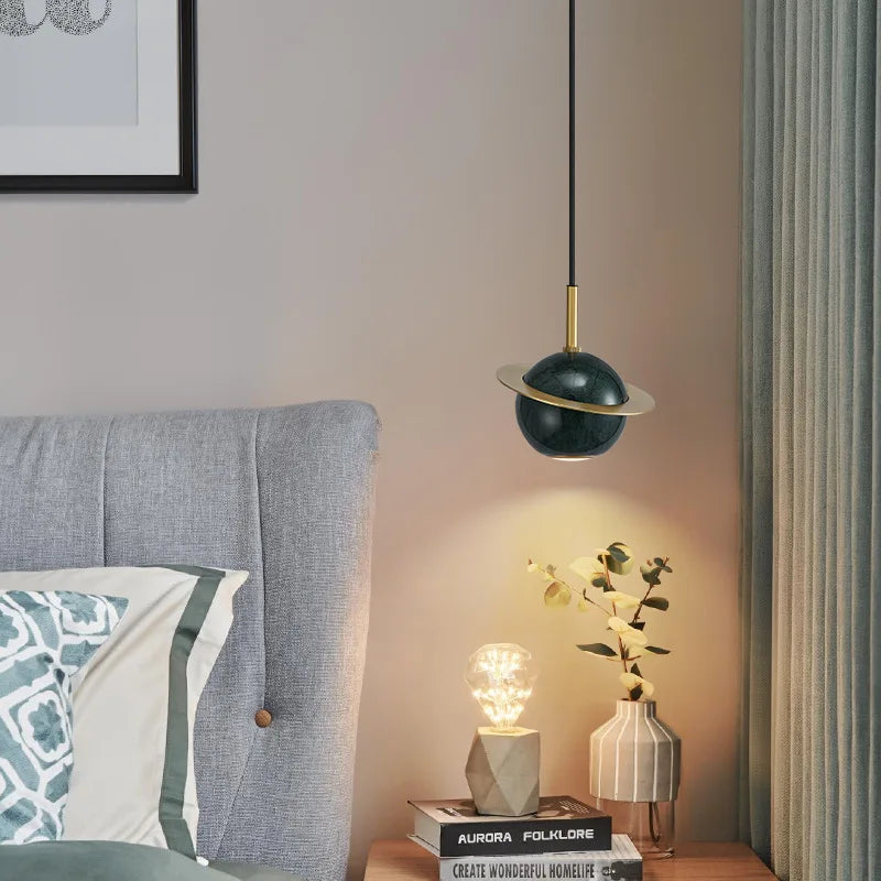 Afralia™ Emerald-Green Marble LED Pendant Lamp for Modern Spaces