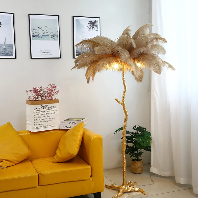 Afralia™ Elegant Ostrich Feather Floor Lamp for Home Decor & Lighting