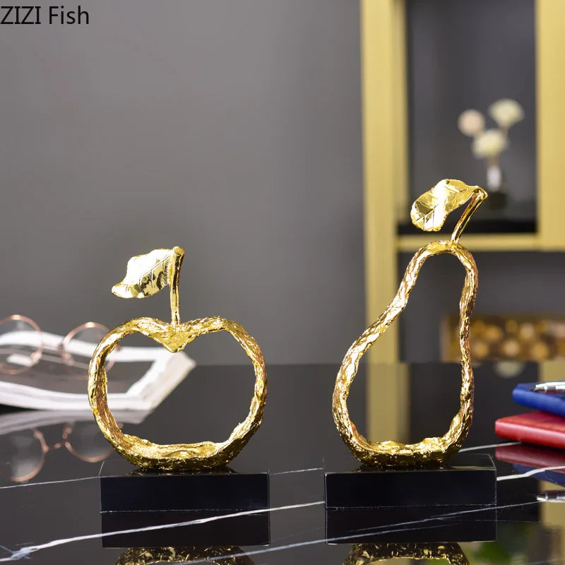 Afralia™ Fruit Shaped Metal Crafts Apple/pear Hollow Out Sculpture Modern Home Decor