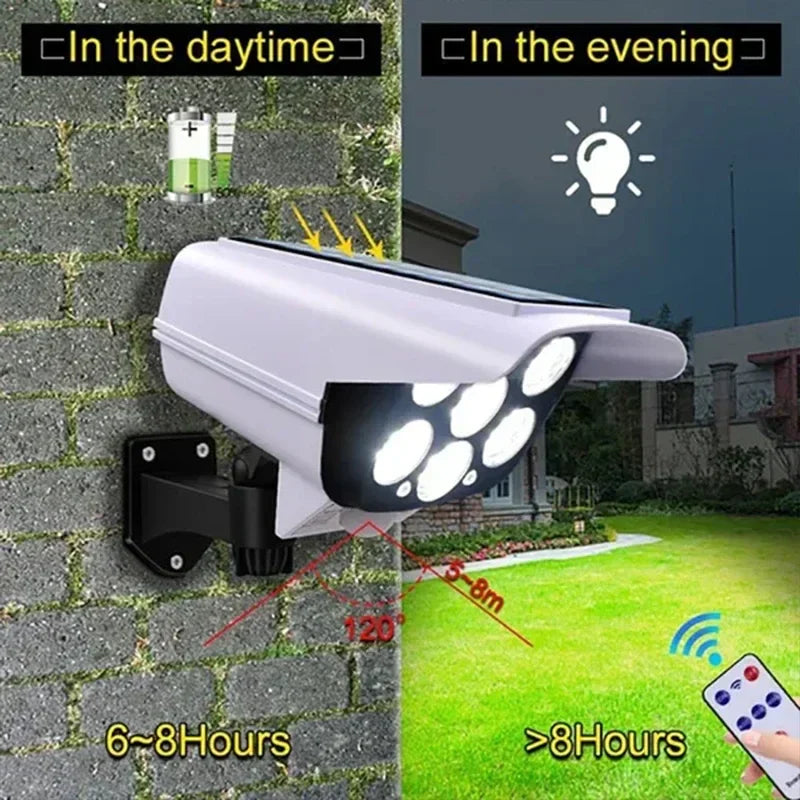 Afralia™ Solar Security 77LED Wireless Motion Sensor Dummy Camera Flood Light for Home Garden