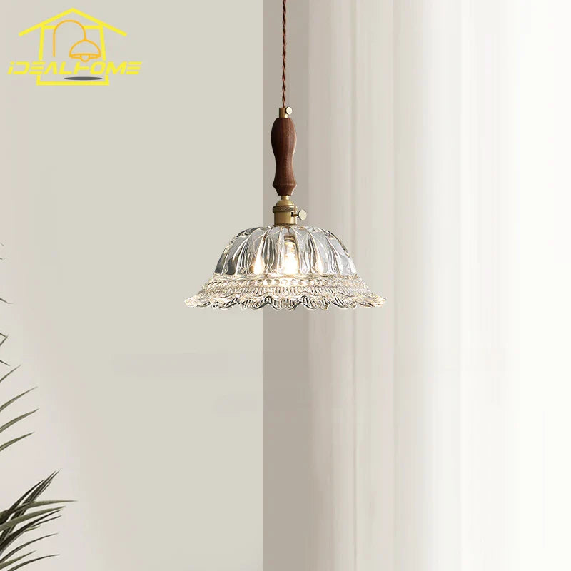 Afralia™ French Ins Walnut Brass Glass Pendant Lights LED E27 for Kitchen Island Restaurant