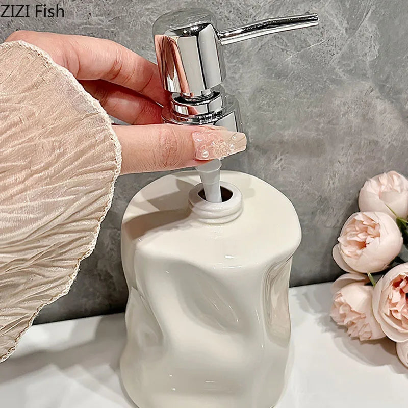 Afralia Wrinkle Ceramic Soap Dispenser Pump Bathroom Lotion Bottle Accessories