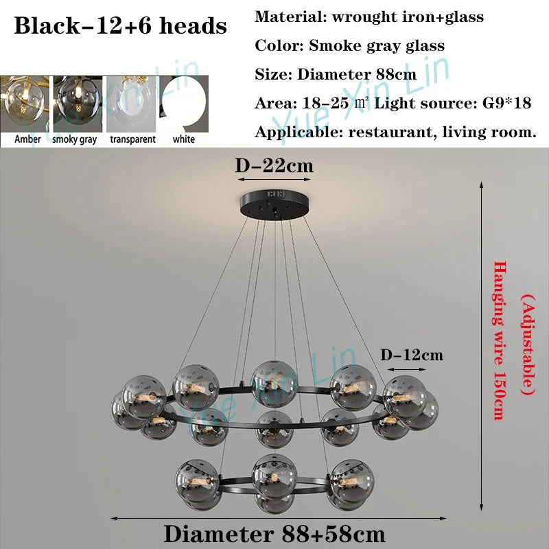 Afralia™ Glass Living Room Chandelier: Luxury Italian Style Ceiling Light for Modern Interior