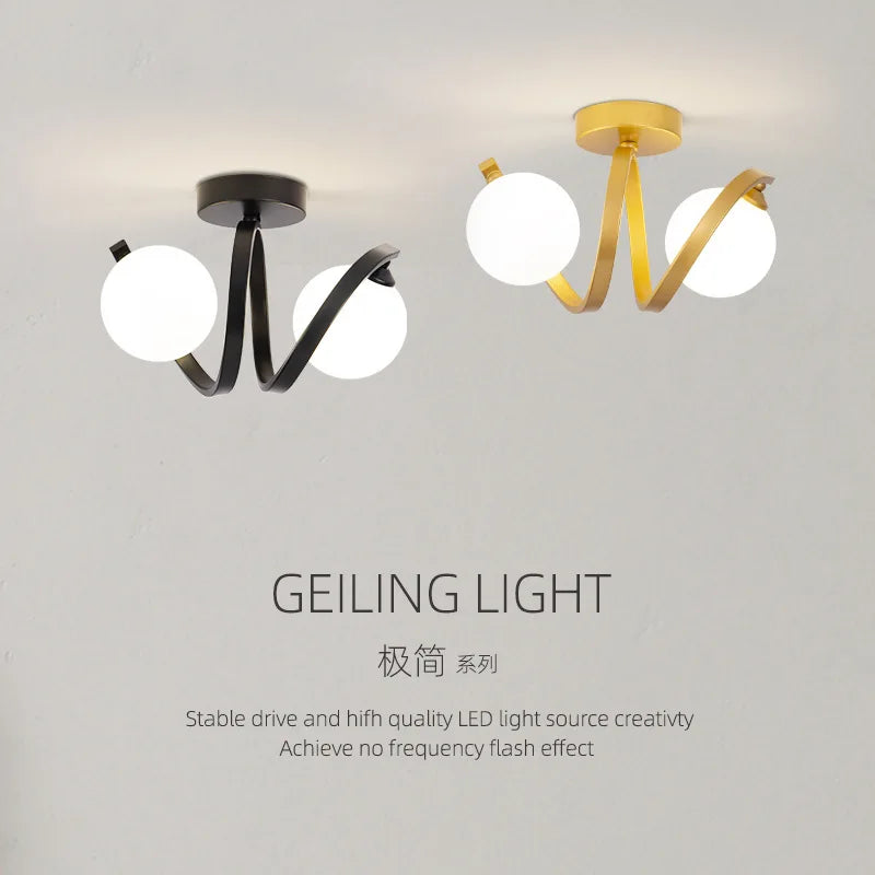 Afralia™ Black Gold Glass Ceiling Light: Modern Minimalist Indoor Lighting for Entryway Balcony