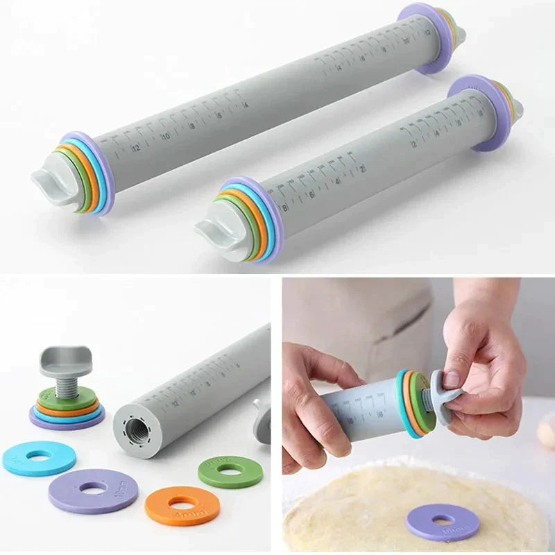 Afralia™ Adjustable Silicone Rolling Pin for Fondant Cake Pastry Decor - Bakeware Tool