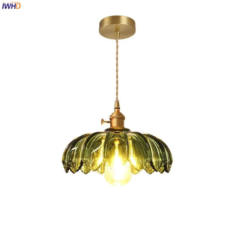 Afralia™ Vintage Green Glass LED Pendant Lights | Industrial Loft Style Hanging Lamp