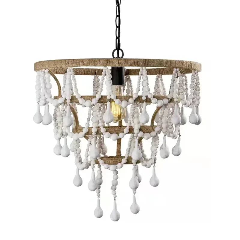 Afralia™ Wood Beads Chandeliers Bohemian Pendant Lights for Living Room and Restaurant