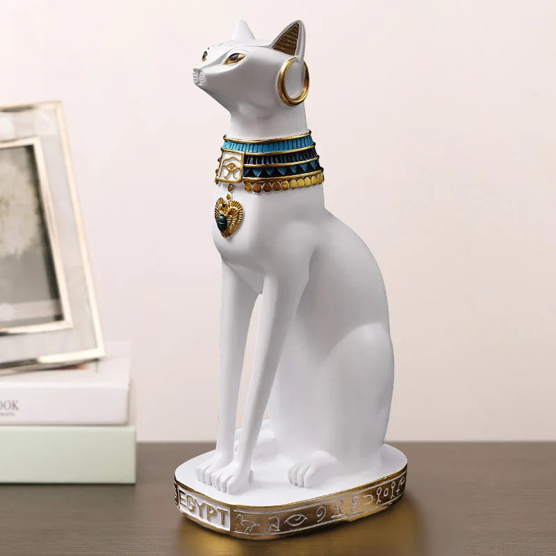 Nordic Egyptian Cat White Resin Ornament Figurine for Living Room Decor by Afralia™