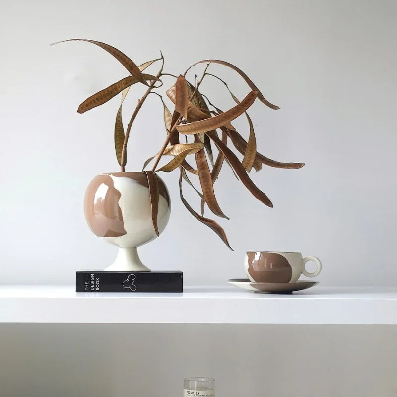 Afralia™ Irregular Grain Spherical Ceramic Vase for Home Decoration and Floral Arrangements