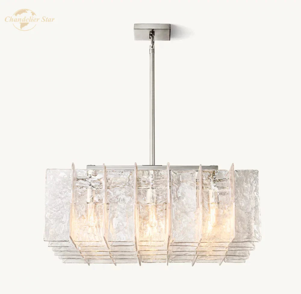 Afralia™ Modern Brass Lattice Glass Rectangular Chandelier for Living Room & Dining Room
