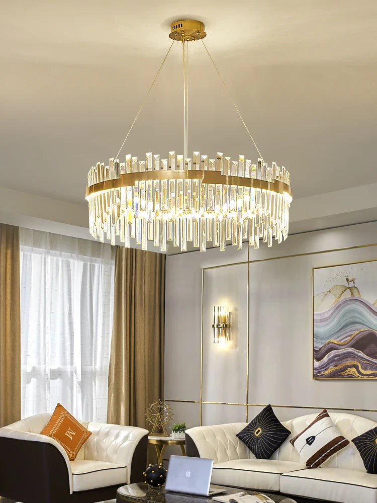 Afralia™ Gold Full Spectrum Crystal Chandelier for Living, Dining & Bedroom