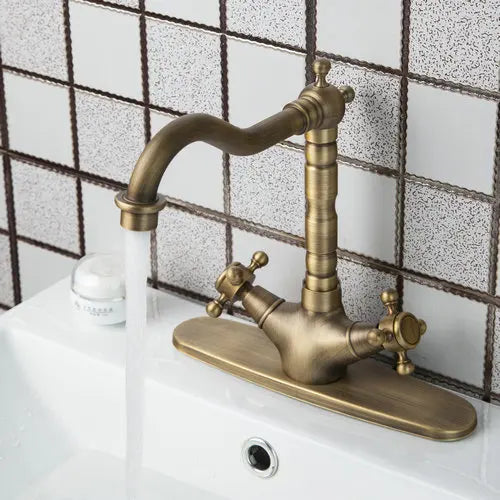 Afralia™ Antique Brass Kitchen Tap Mixer Faucet Double Handles Sink Torneiras Cozinha