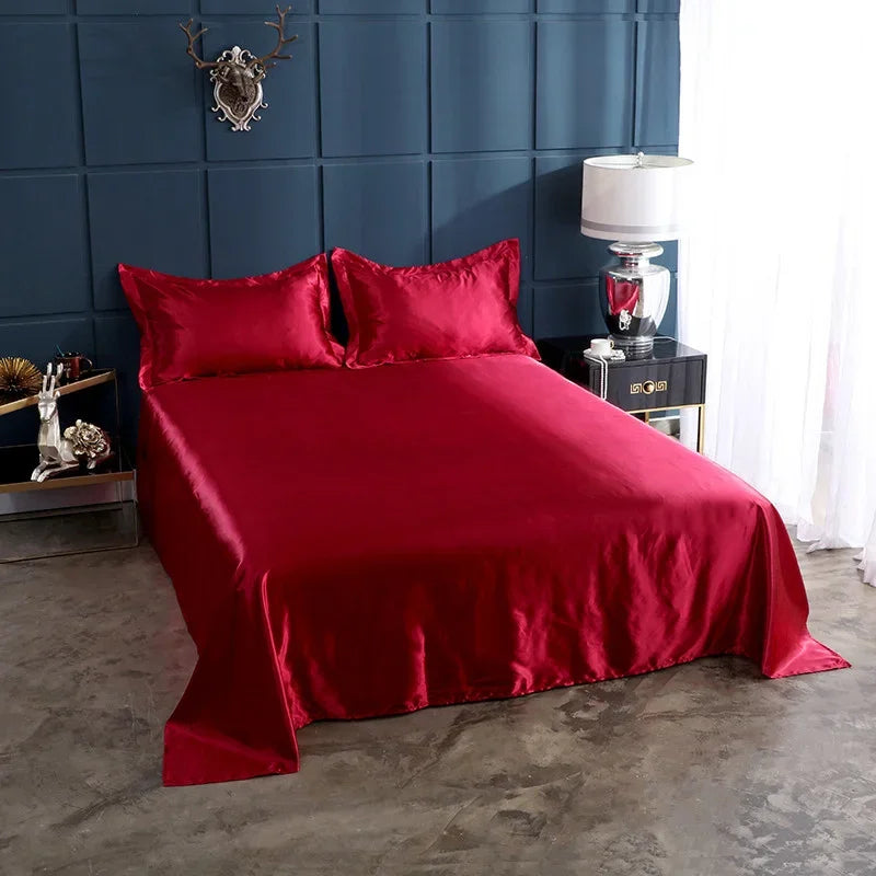Afralia™ Silky Rayon Queen Bed Sheet Set Luxurious Solid Satin High Quality Sheets