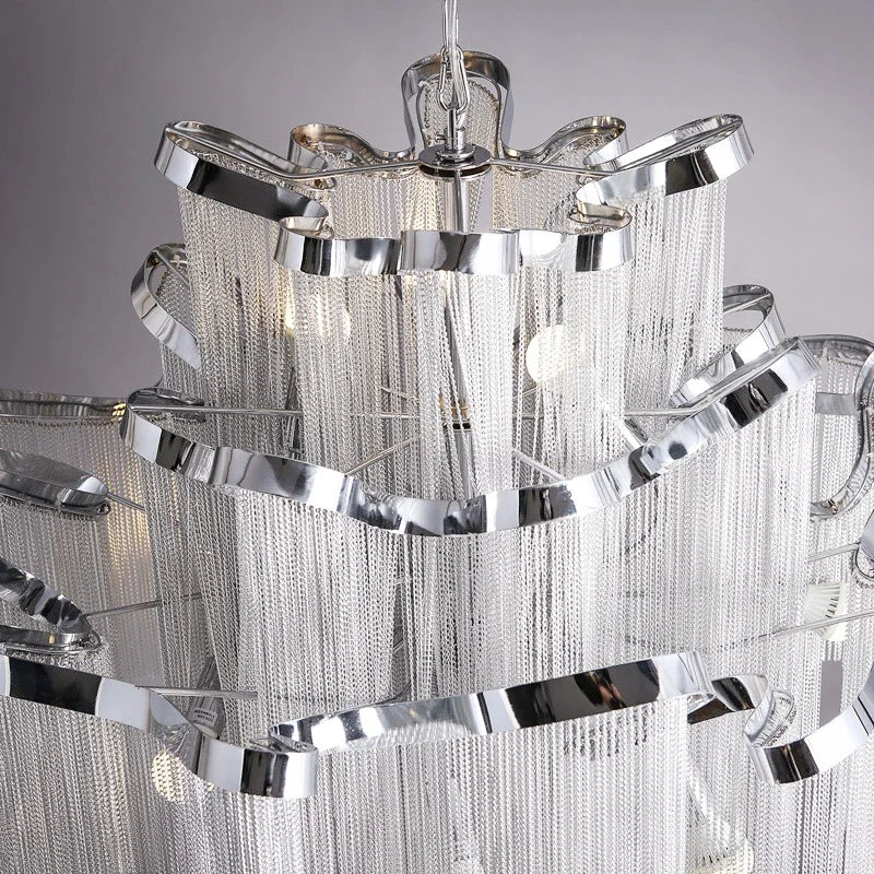 Afralia™ Fringed Chandelier: Silver & Gold Aluminium Chain Pendant Light for Luxe Home & Hotel Decor