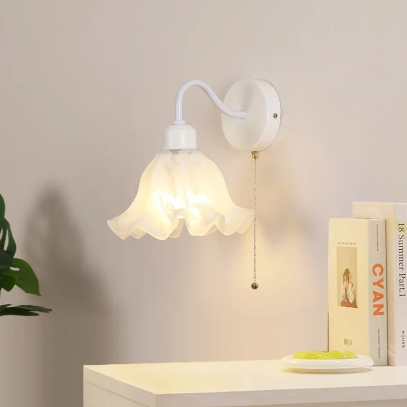 Afralia™ Glass Iron LED Wall Sconce Pull Chain Switch Stair Light Fixture for Bedroom