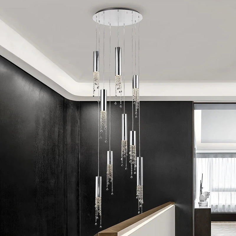 Afralia™ Large Crystal LED Staircase Chandelier for Modern Living Room Hall Loft