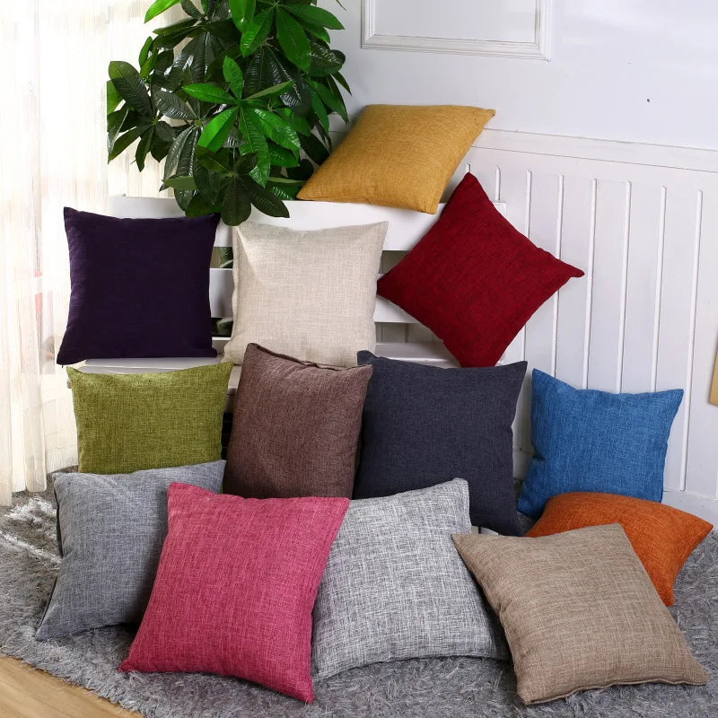 Afralia™ Solid Color Linen Pillow Case Set for Sofa Office Chair Lumbar Cushion