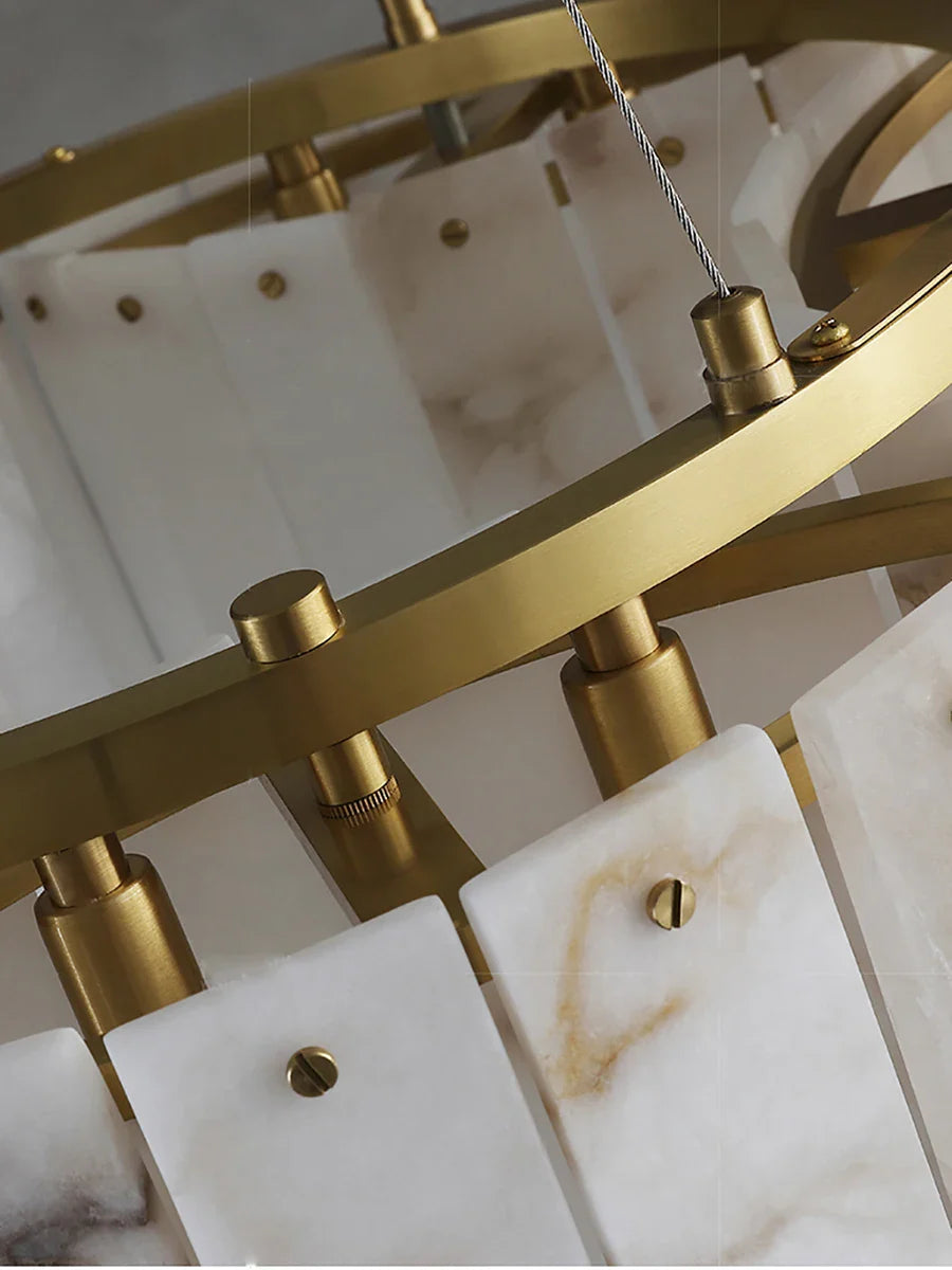 Afralia™ Alabaster Gold Round Ceiling Chandelier: Dimmable Home Interior Kitchen Lighting