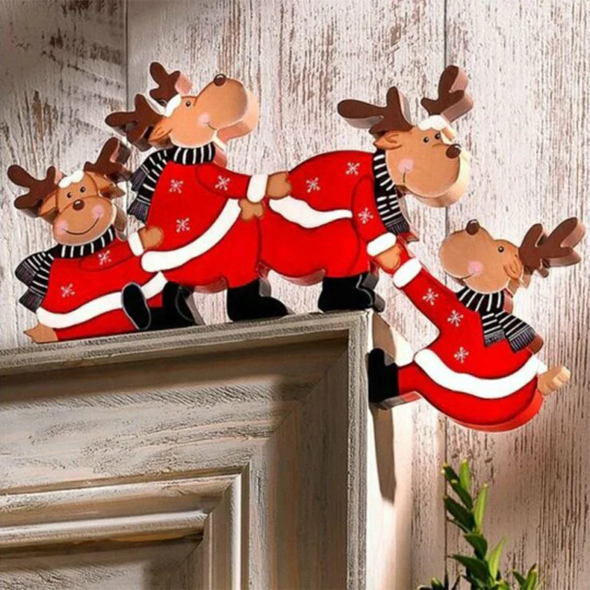 Afralia™ Christmas Door Frame Decor Set - Festive Wooden Xmas Pendants & Merry Santa Claus Stickers