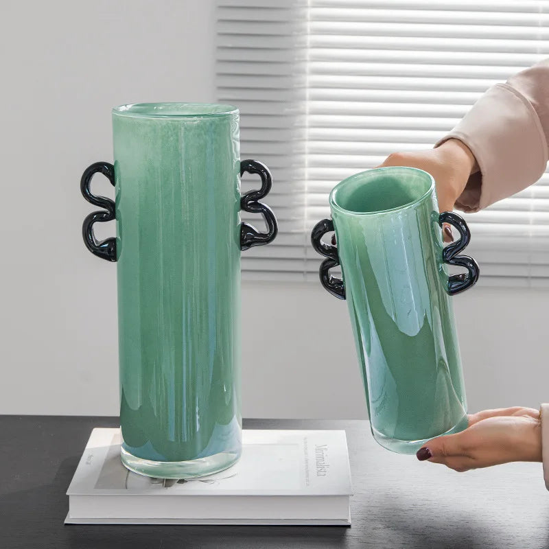 Afralia™ Glass Vase: Double-eared Straight-tube Flower Arrangement Hydroponics Terrarium Home Decoration