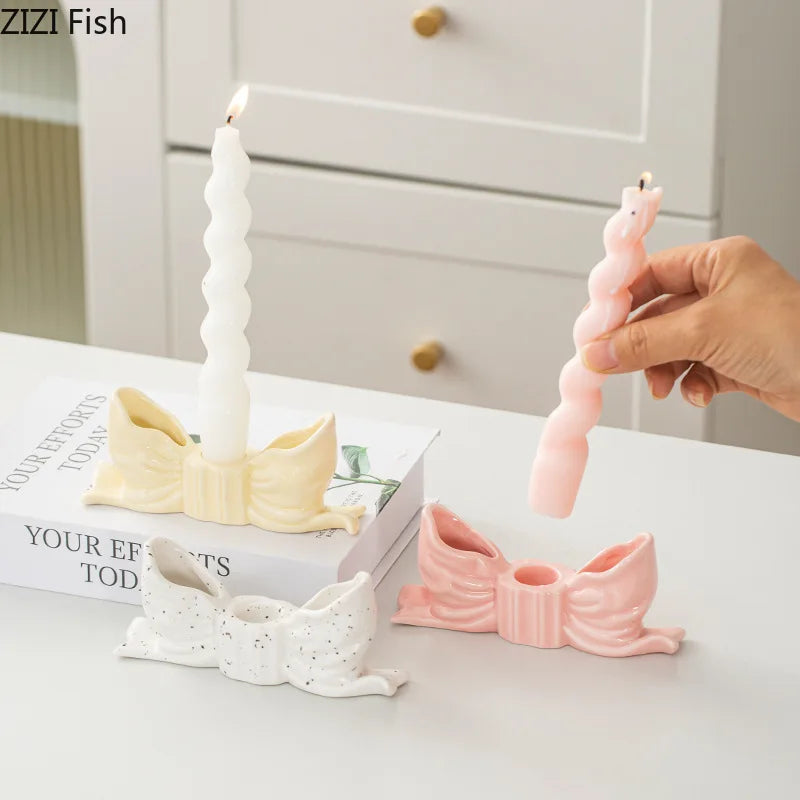Bowknot Ceramic Candle Holder by Afralia™: Charming Desk Decoration and Aroma Diffuser