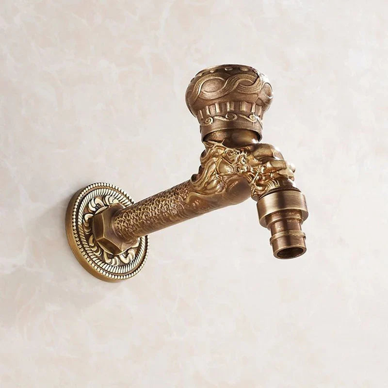 Afralia™ Dragon Carved Antique Bronze Mop Faucet for Bathroom and Garden