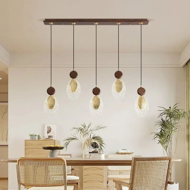 Afralia™ Vintage Chinese Walnut Wood Chandelier | Luxe Tea Room Pendant Light