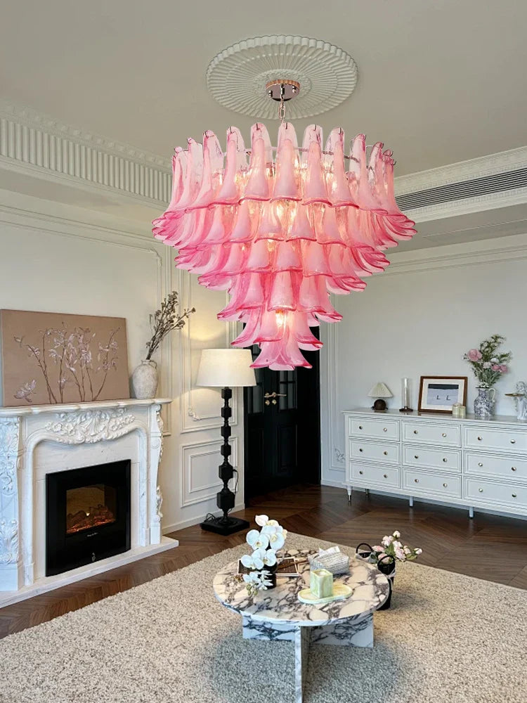 Afralia™ Pink Glass Ceiling Pendant Light, Luxury Nordic French Hanging Lamp for Living Room
