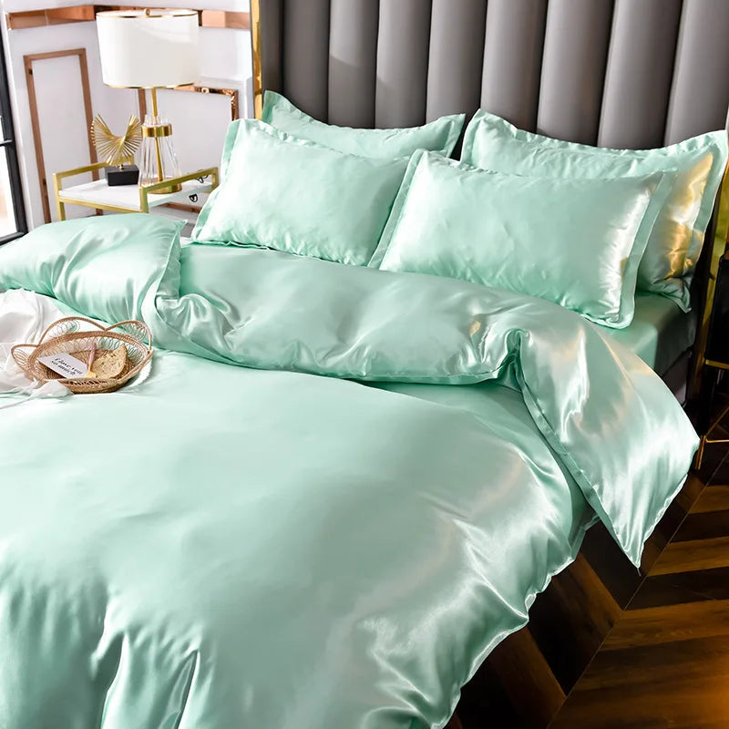 Afralia™ Ice Rayon Satin Bedding Set: Cooling, Soft, Summer Comfort for Twin-Double Bed