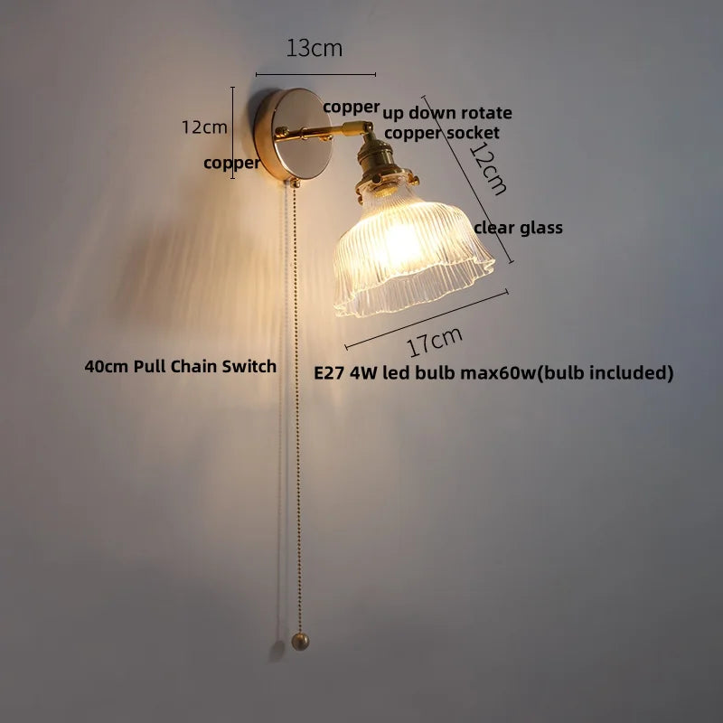 Afralia™ Glass Bedside Sconce: Modern Nordic LED Wall Light with Pull Chain Switch