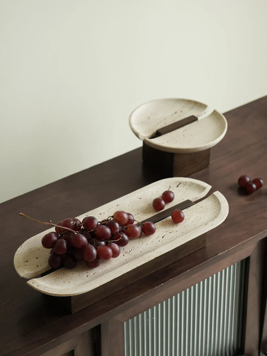 Afralia™ Travertine Marble Tray - Tabletop Decor & Countertop Organizer