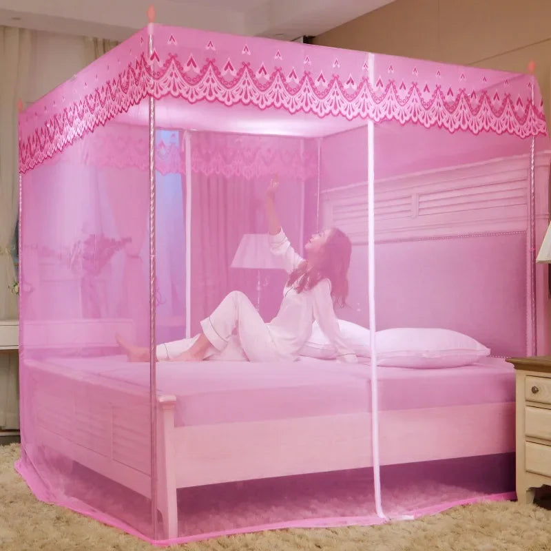 Afralia™ Zipper Lace Mosquito Net - Stainless Steel Bracket, Romantic Queen Bed Nets