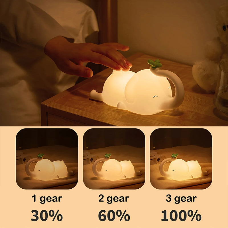 Afralia™ Elephant Silicone Night Light: Cute Baby Dimmable Lamp for Bedside, Bedroom Decor & Gift