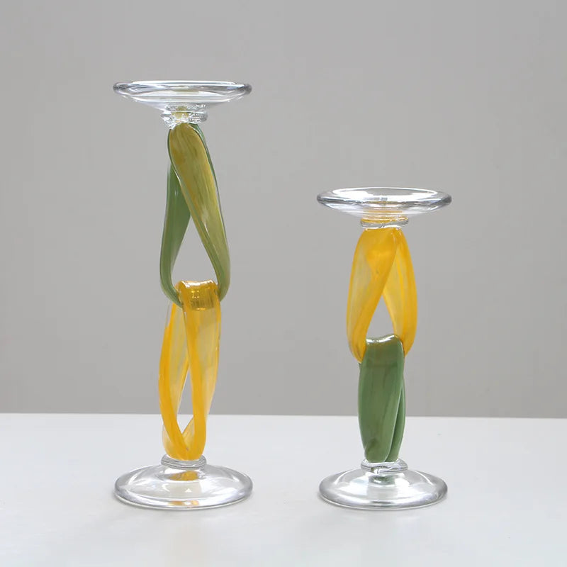 Afralia™ Glass Candlestick Holder Twisted Ornaments Home Decor Candle Holder