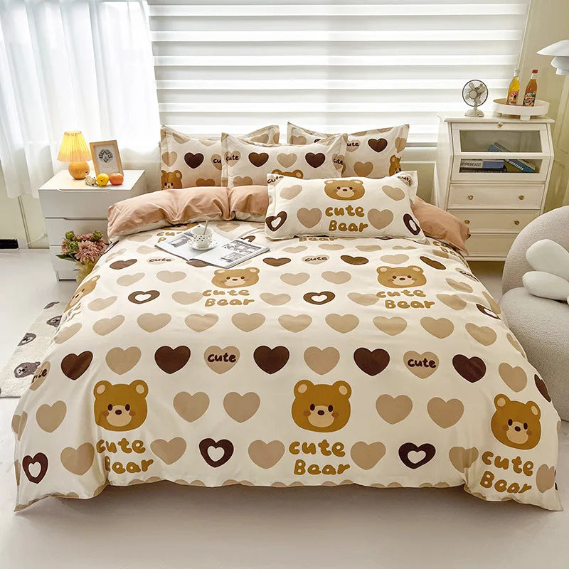 Afralia™ Cartoon Printed Bedding Set: Soft Cozy Duvet Cover, Bedsheet, Pillowcase, Single Double Bedclothes