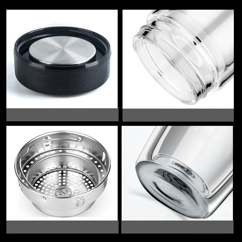 Afralia™ Double-deck Glass Cups with Lid, Thermal Insulation, Anti-scald, Portable