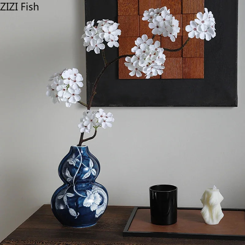 Afralia™ Blue Porcelain Vase: Flowers and Birds Pattern Table Decor Floral Vases Room Aesthetic