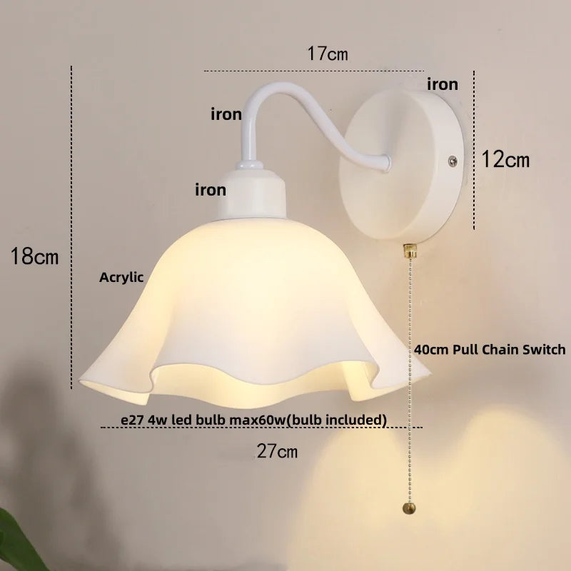 Afralia™ Glass Iron LED Wall Sconce Pull Chain Switch Stair Light Fixture for Bedroom