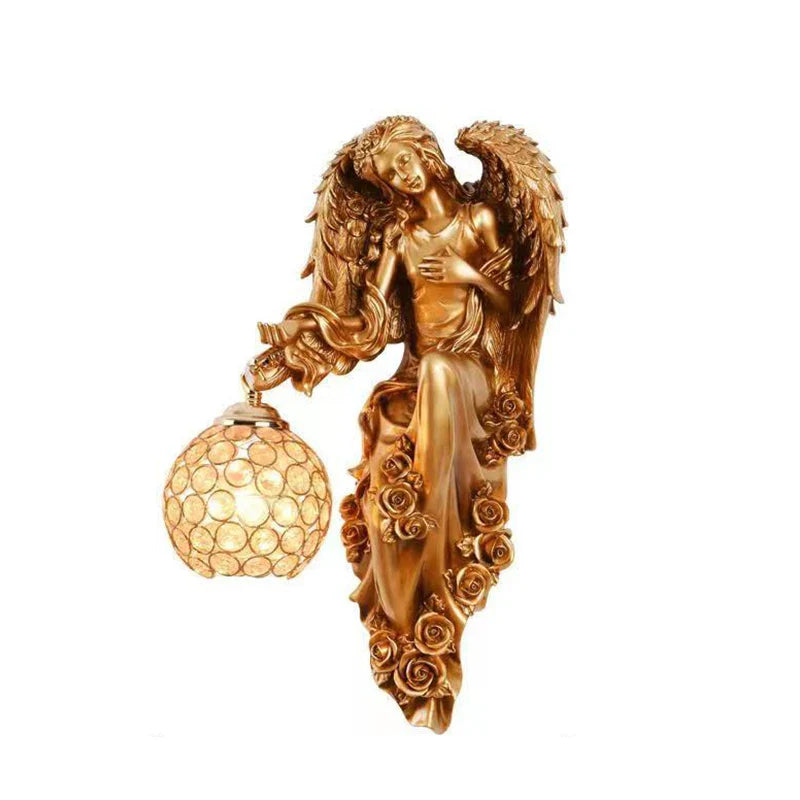 Afralia™ Angel Indoor Wall Light LED Gold Resin Sconce for Home Decor