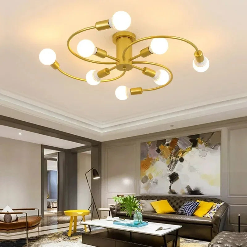 Afralia™ Modern Iron Chandelier LED Gold 6 Heads Indoor Lighting Living Bedroom Decoration