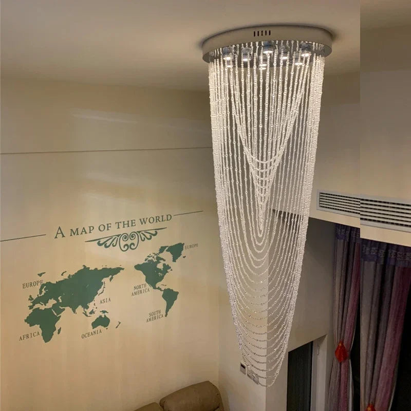 Afralia™ Crystal Tassel Stair Chandelier for Luxury Indoor Lighting in Living Room or Lobby